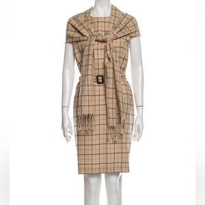 Carolina Herrera 100% Virgin Wool Knee-Length Dress with Attached Scarf and Belt